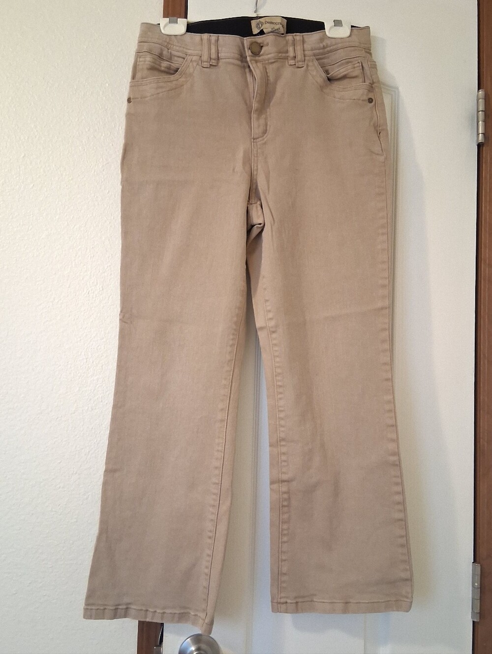 Democracy Ab Technology Beige Flare Jeans Pant's Women Sz8 Elastic Waistband